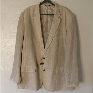 Tasso Elba Island Men NWT Linen Two Button Blazer Jacket Beige Lined. Size 3XLT.